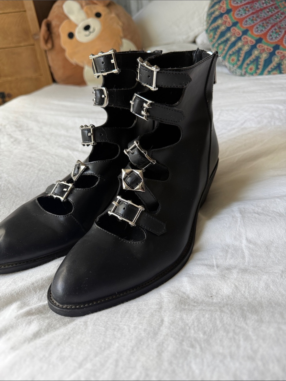 DISTURBIA Black Witchy/Goth Buckle Cutout Ankle Boots - Women